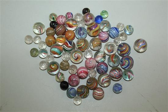 A collection of various Victorian marbles, largest 0.75in.